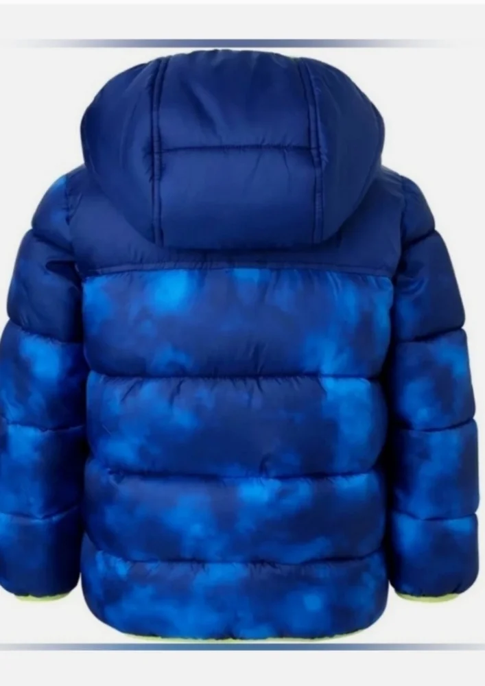 SNOZU Navy Blue/Camo/Neon Green Puffer Hooded Jacket Quilted Pockets‎
